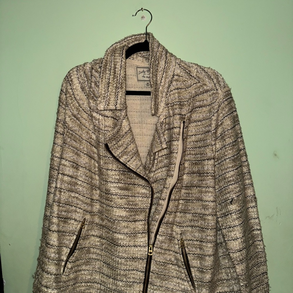 Lucky Brand Textured Striped Jacket in Cream and Black